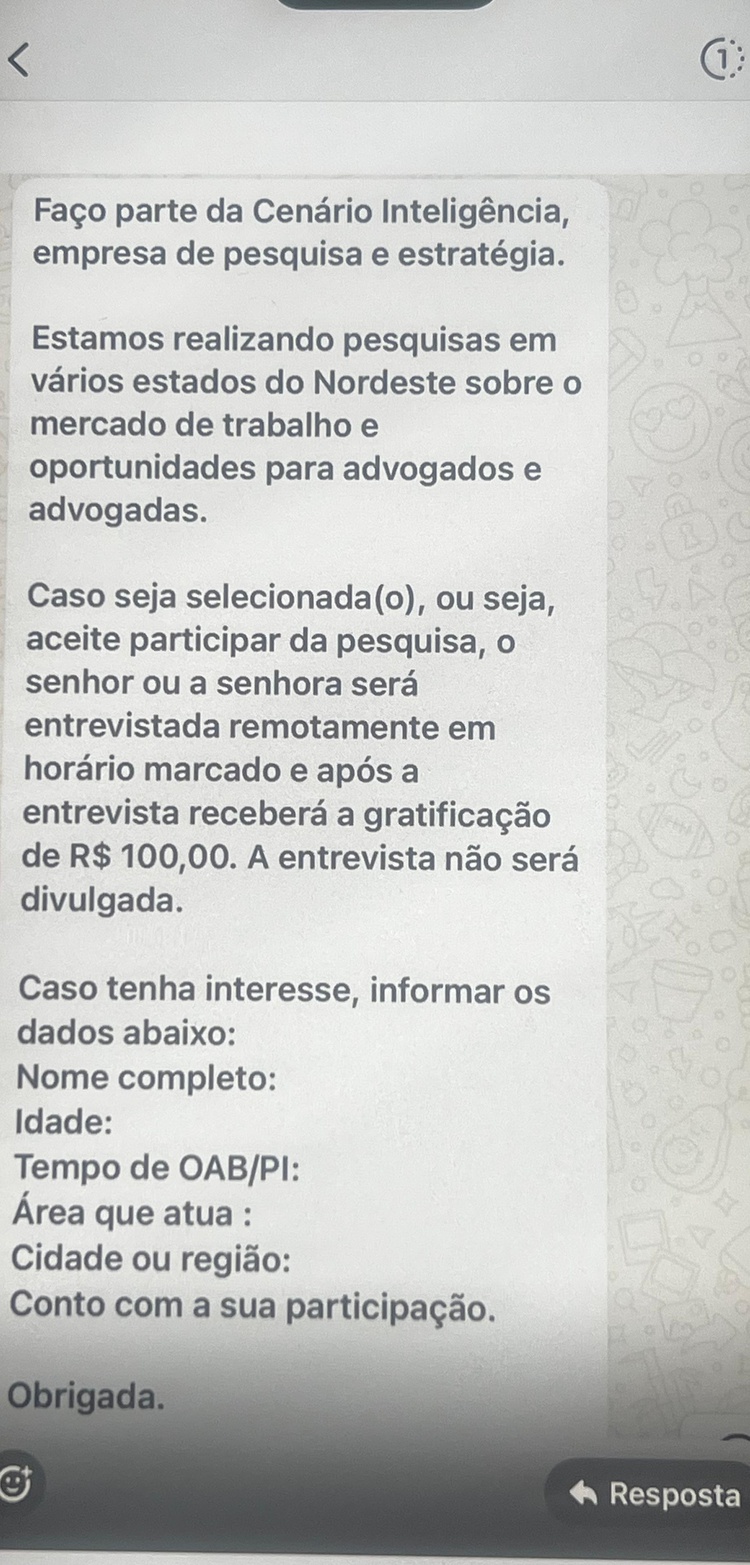 Instituto oferece R$100 para advogado em pesquisa sobre eleição OAB/PI