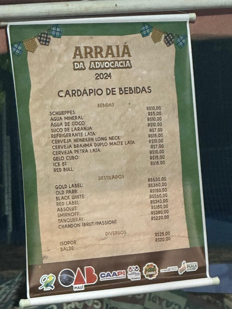 Cardápio da festinha de Celso Neto