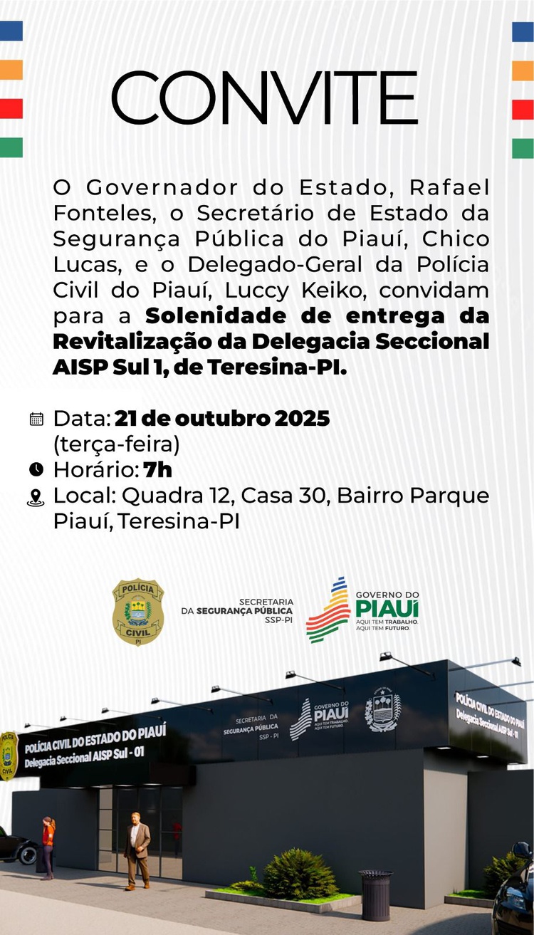 Governo do Piauí inaugura nova Delegacia da Polícia Civil da AISP Sul 1 em Teresina