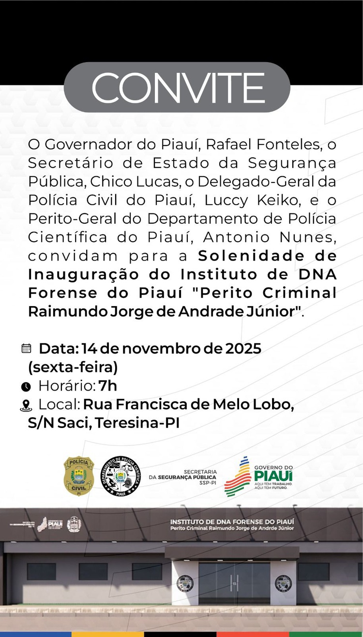Nova sede do Instituto de DNA Forense do Piauí é inaugurada nesta sexta-feira (14)