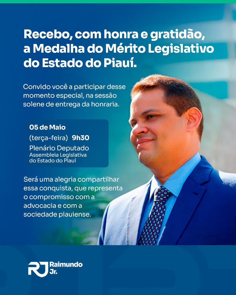 Advogado Raimundo Júnior será homenageado com Medalha do Mérito Legislativo