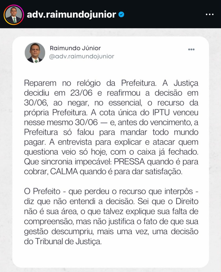 esidente da OAB-PI critica prefeito Silvio Mendes e afirma que gestão voltou a descumprir decisão do TJ-PI